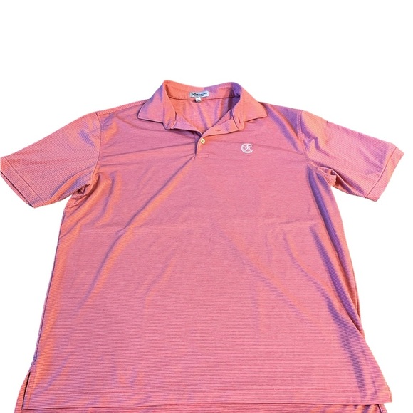 Peter Millar Polo Shirt Mens L Salmon Striped Performance Golf Summer Comfort - Picture 1 of 6